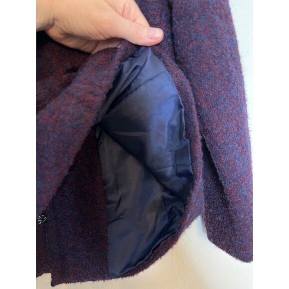Talbots Boucle Tweed Jacket Blazer Hook Closure Wool Blend Navy Wine Trim Size 8 - Picture 7 of 9